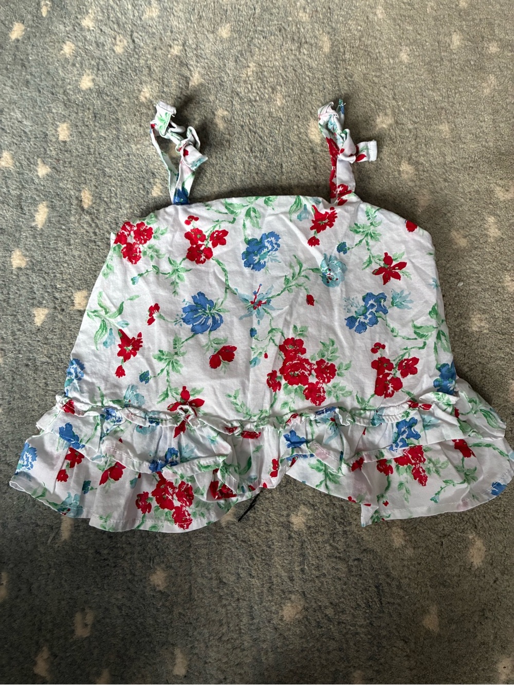 Janie and Jack White Floral Ruffle Tank with Red & Blue Flowers